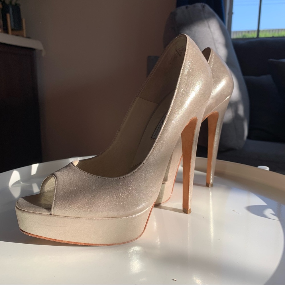 Brian Atwood Metallic Peep Toe Pumps/Heels